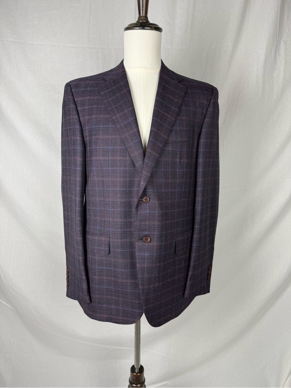 Canali Natural Comfort Sport Coat 54R US 44R Purple Plaid Wool Blazer Italy